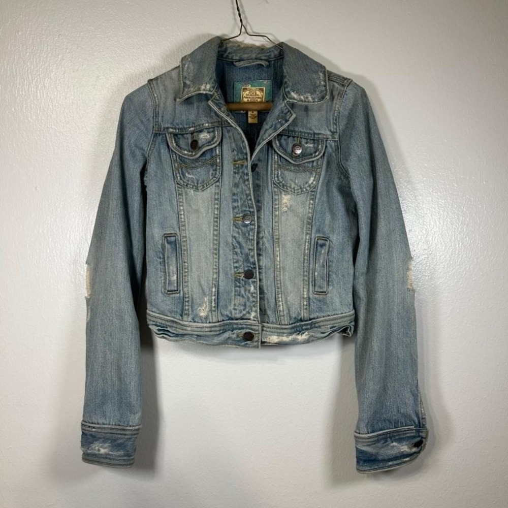 Y2K Abercrombie & Fitch Womens S Light Blue Distressed Denim Trucker Jacket